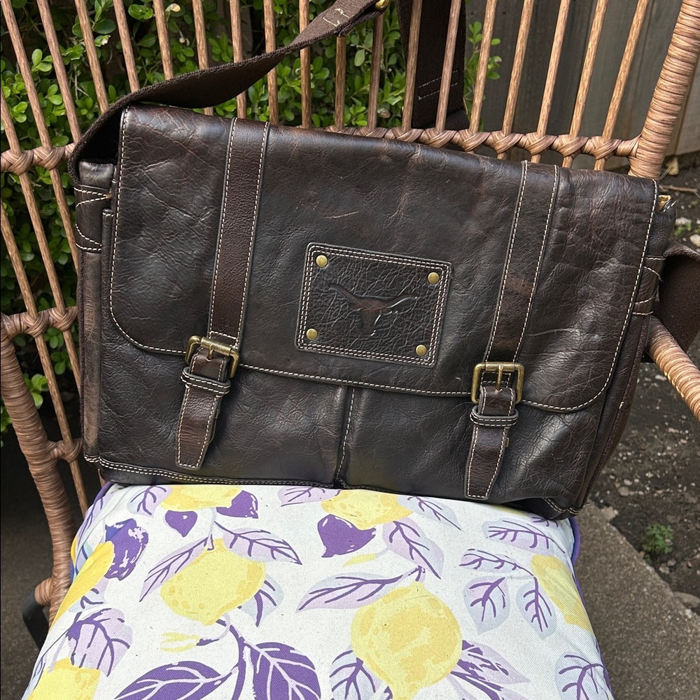 Jack Mason Brand Dark Brown Leather UT Texas Messenger Bag